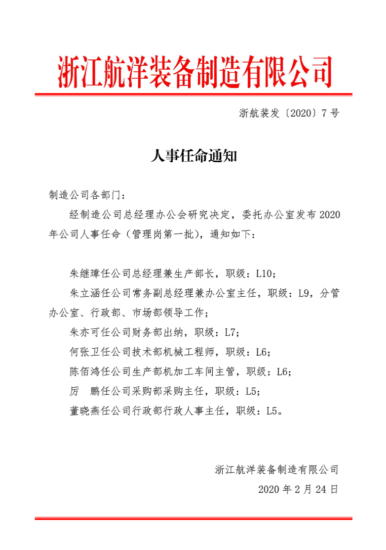 制造公司人事任命通知